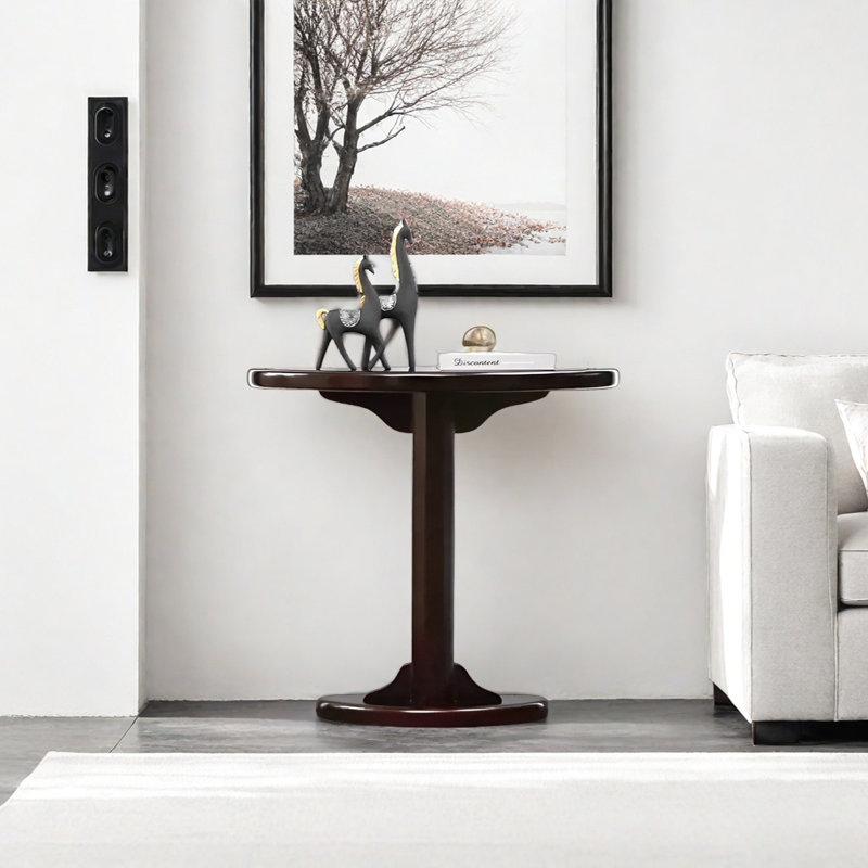 All Solid Wood Narrow Console Table, Dark Brown Wood, 31.5" H x 35.43" W x 9.84" D