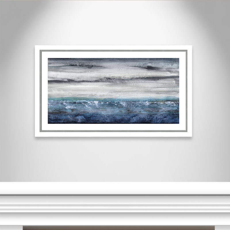 Paysage marin IV - peinture encadrée, Cadre blanc mat, H 47,75 po x l 27,75 po x P 1,13 po