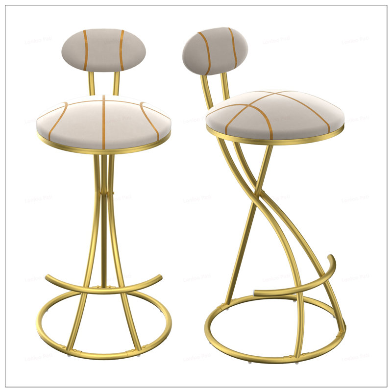 2PCS S-Shaped Stripe Stools With Metal Legs, Gold