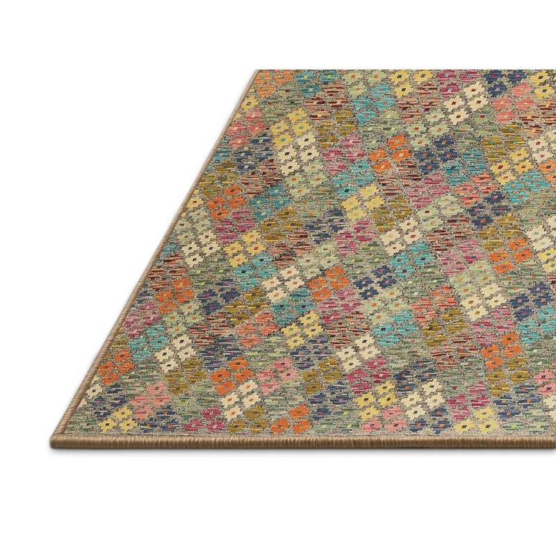 Tapis abstrait beige / brun / bleu, Rectangle 7 pi x 9 pi
