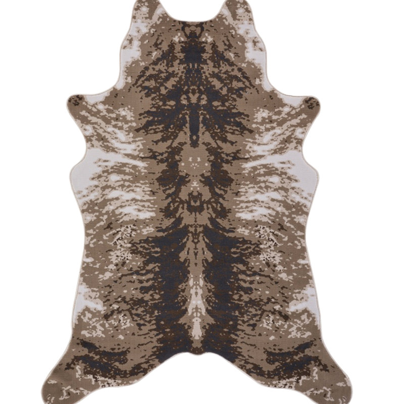 Tapis brun et peau de vache 152 x 213 cm, tapis tissé à la machine pour zones de passage intense, décor rustique, texture 3D, effet taché, épaisseur 1,1 cm, motif, 1,5 m x 2,13 m, tissé à la machine, rustique, hauteur