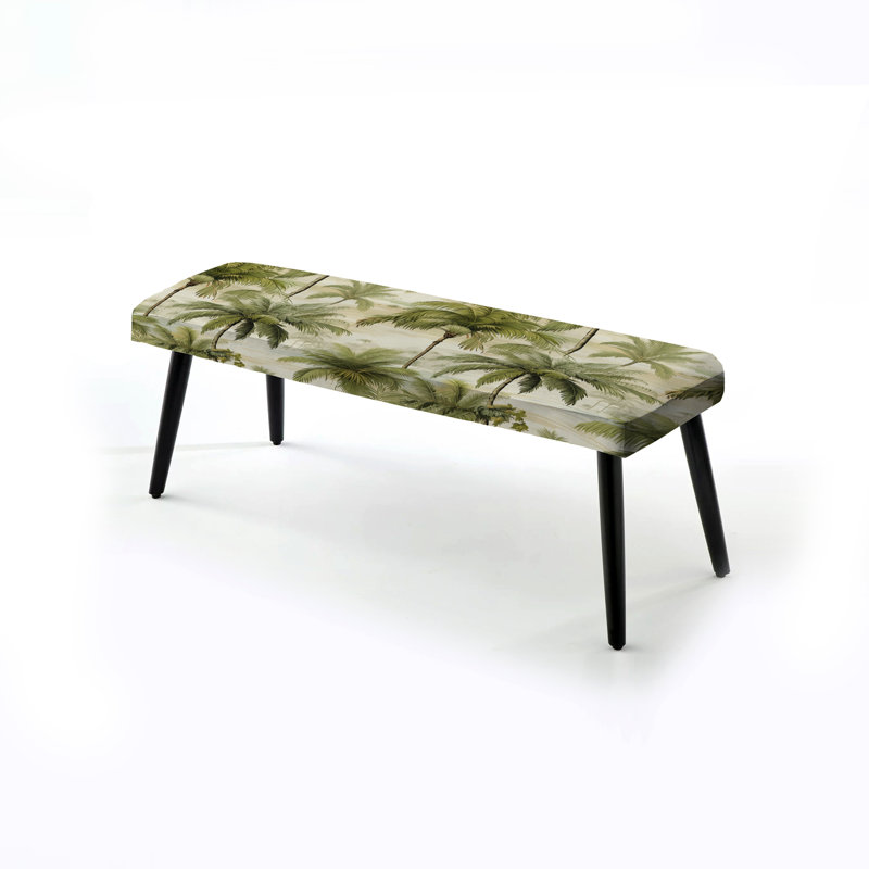 Vintage Palms Ii Tropical Pattern - Tropical Upholstered Black Bench