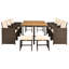 Ensemble de table de salle à manger 11 pièces en osier PE avec plateau en bois pour 10 personnes, rotin brun et coussin beige