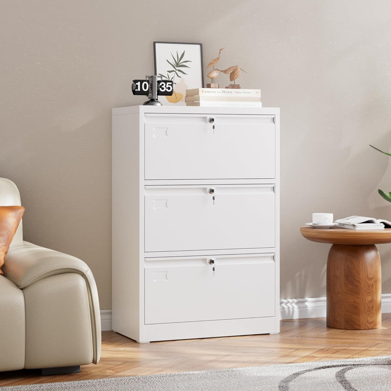 Classeur latéral blanc verrouillable à 3 tiroirs, classeur en métal pour bureau légal lettre A4