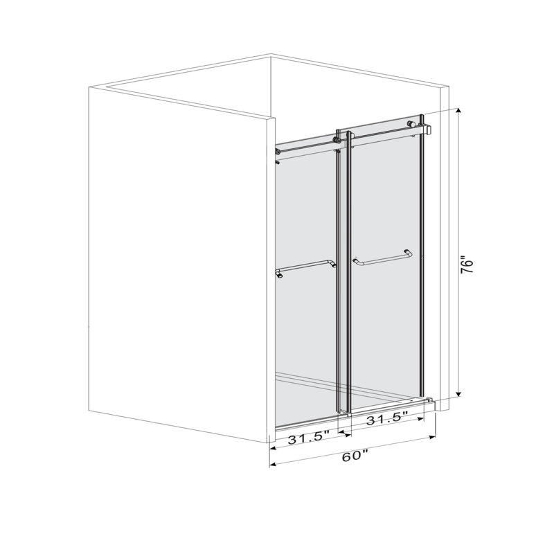 60" x 76" Frameless Brushed Gold Sliding Glass Shower Doors