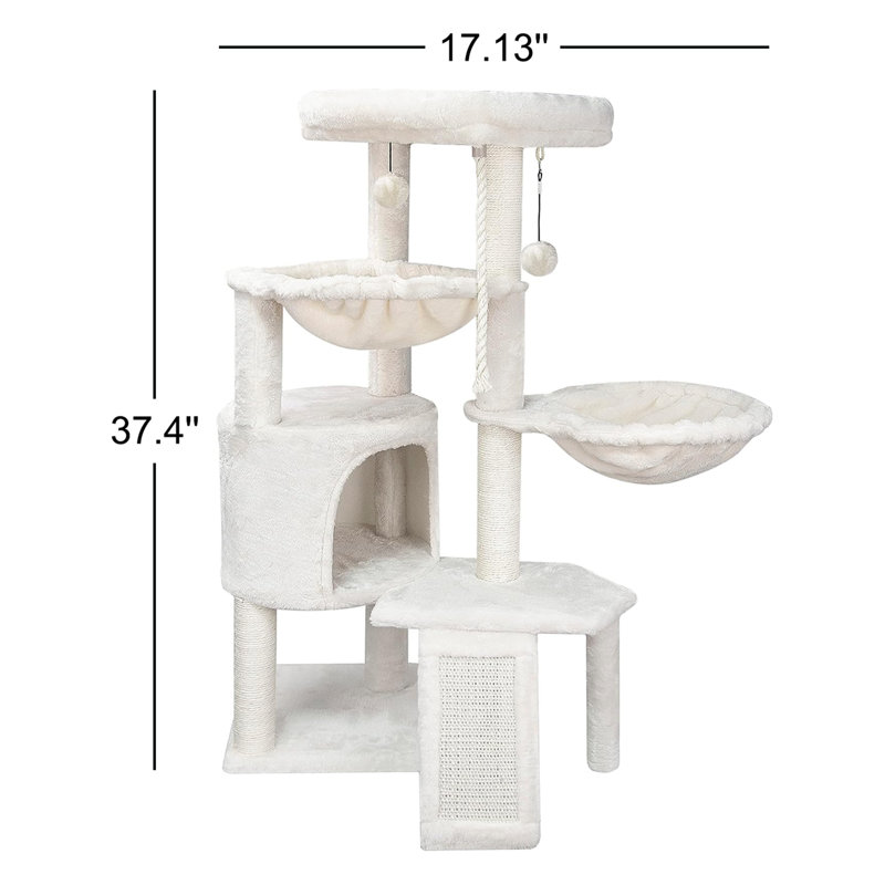Three Layer Cat Tree With Cat Condo And Two Hammocks,, Beige