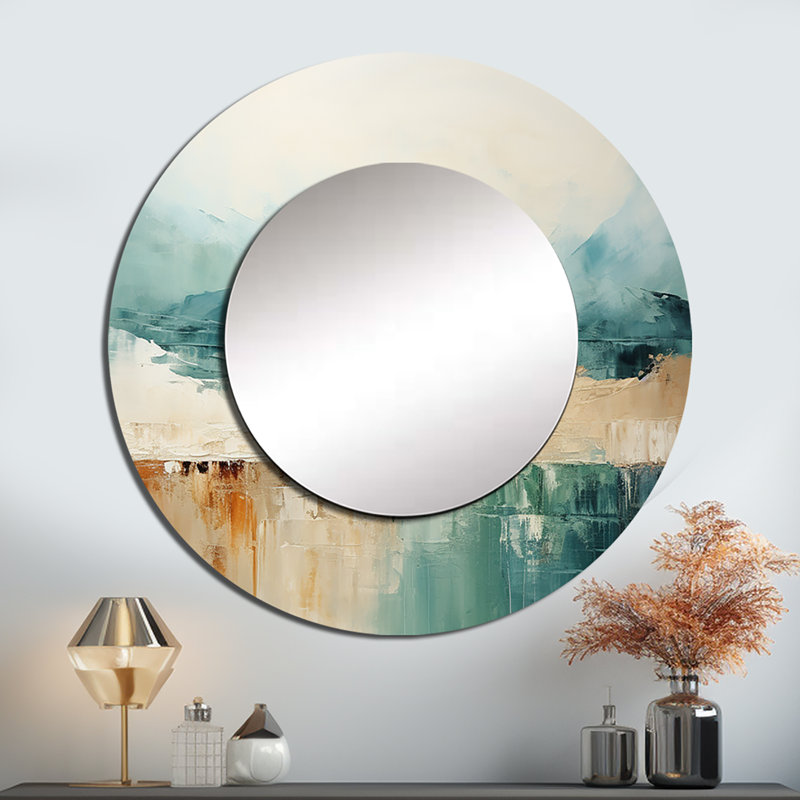 Minimalisme harmonique horizon paysage - miroir unique minimaliste, grand miroir mural rond bleu, impression d'art en métal