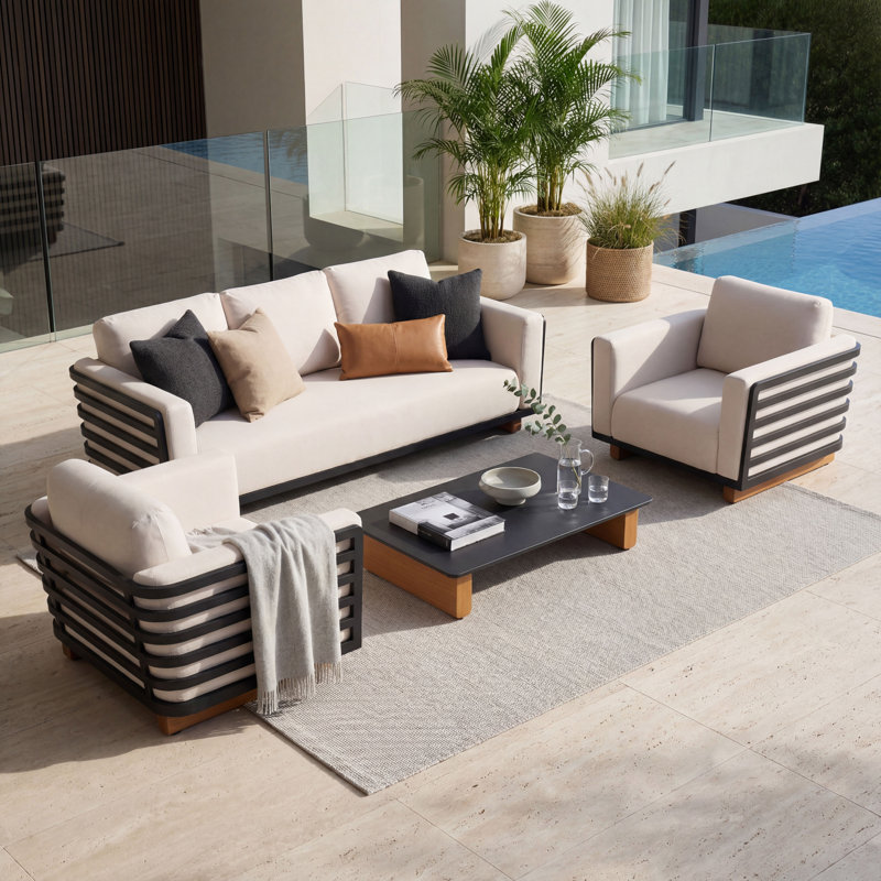 Ensemble de conversation pour canapé d'extérieur en aluminium 4 pièces avec coussins de siège de 8,7 po