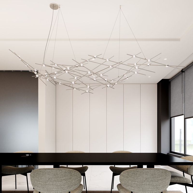 Constellation 44 - Light Dimmable LED Sputnik Modern Linear Chandelier, Clear, Satin Nickel, 3000K