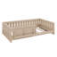 Lit plateforme simple avec garde-corps et tablettes de rangement, lit au sol avec clôture semi-fermée pour garçons filles-490775836-490775839