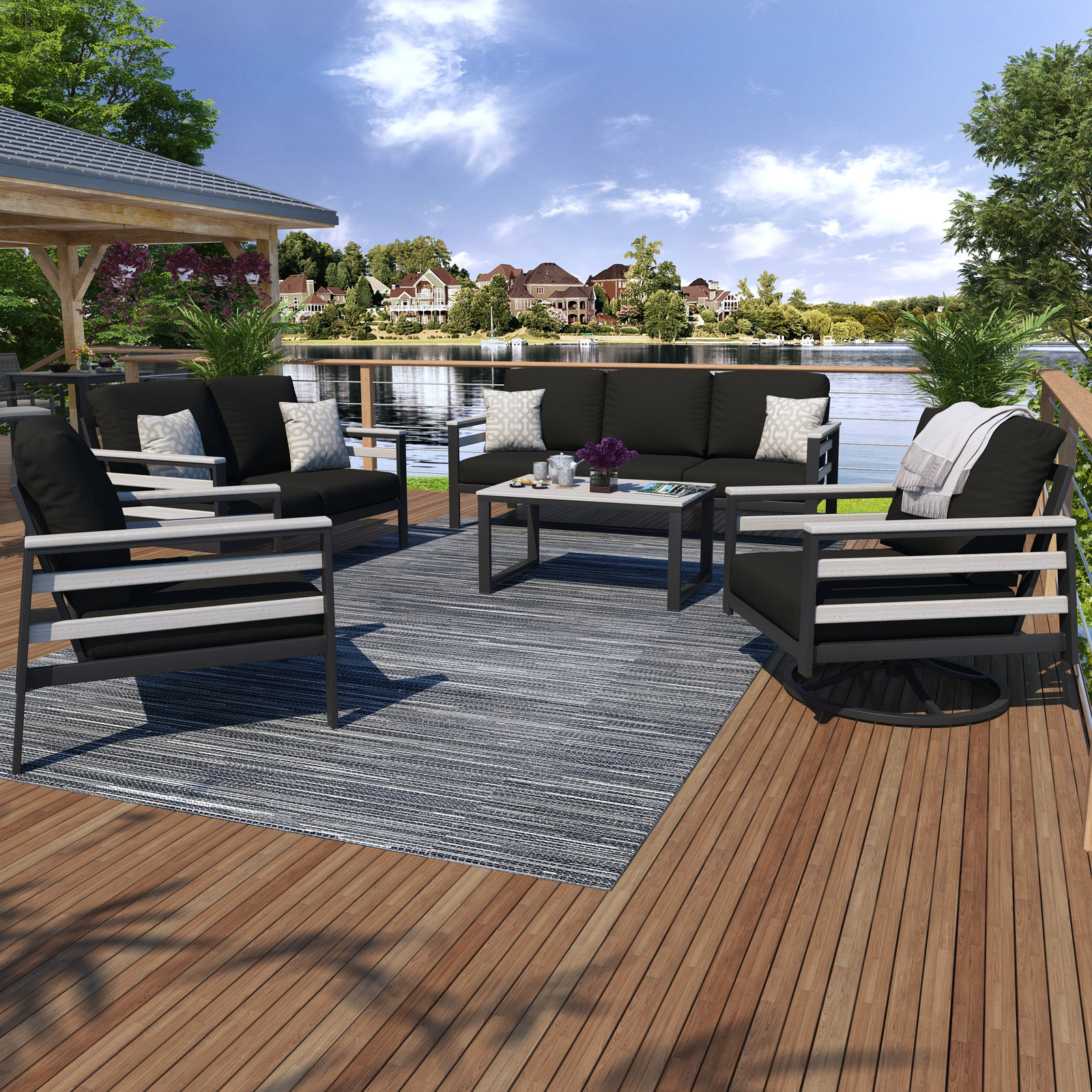 Townsend 7 - Person Patio Conversation Set with Sunbrella® Cushions, Canvas Black Sunbrella® Canvas
