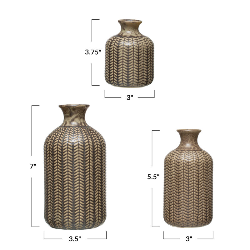Sebring Round Embossed Stoneware Vases with Matte Finish and Reactive Glaze