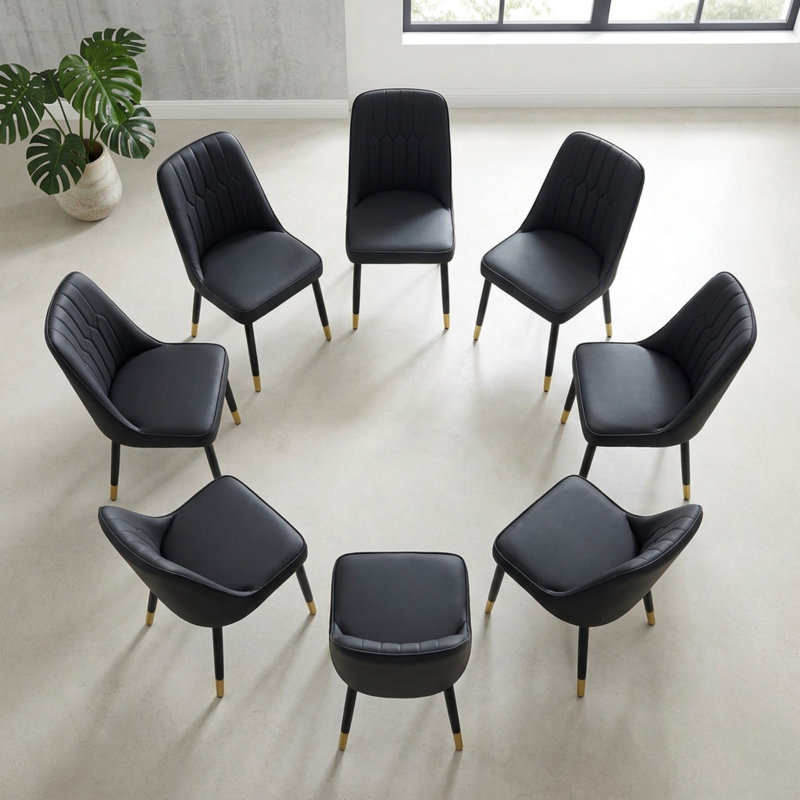 Ensemble de 8 chaises d'appoint rembourrées en similicuir, Black