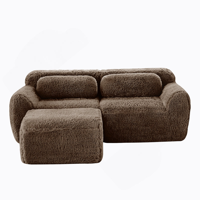 Canapé en forme de L sans os, tissu moelleux et moelleux, avec méridienne éponge haute densité 32D, aucun assemblage requis, conception ergonomique inférieure antidérapante, avec coussins décoratifs, convient aux chambres à coucher, chocolat