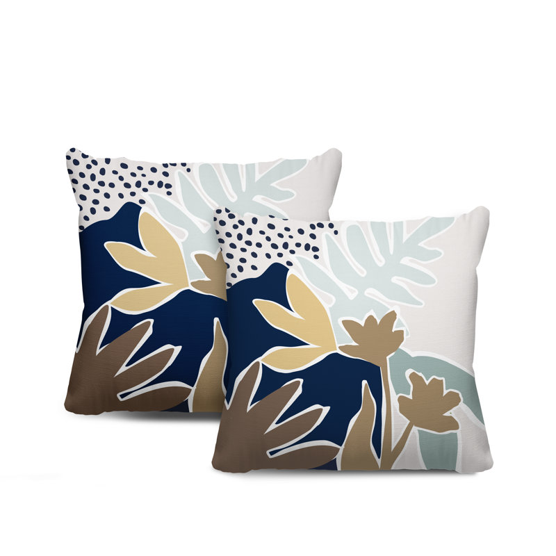Jeté carré en polyester / mélange de polyester intérieur / extérieur, L 17 po x H 17 po, Gris / bleu marine / beige