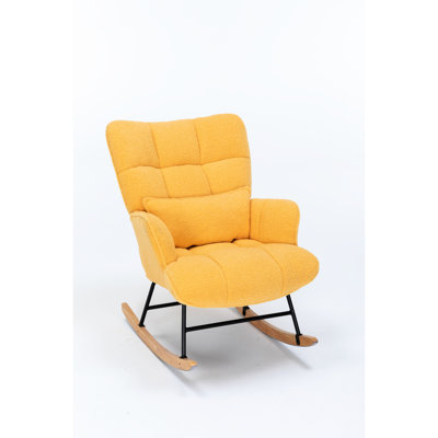 Fauteuil berçant en velours jaune - cadre, pour salon, chambre à coucher, chaise moderne, revêtement doux et structure