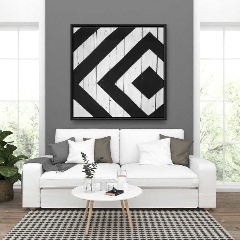 Rhombus sur bois - Motif de toile grise encadrée pour la décoration intérieure