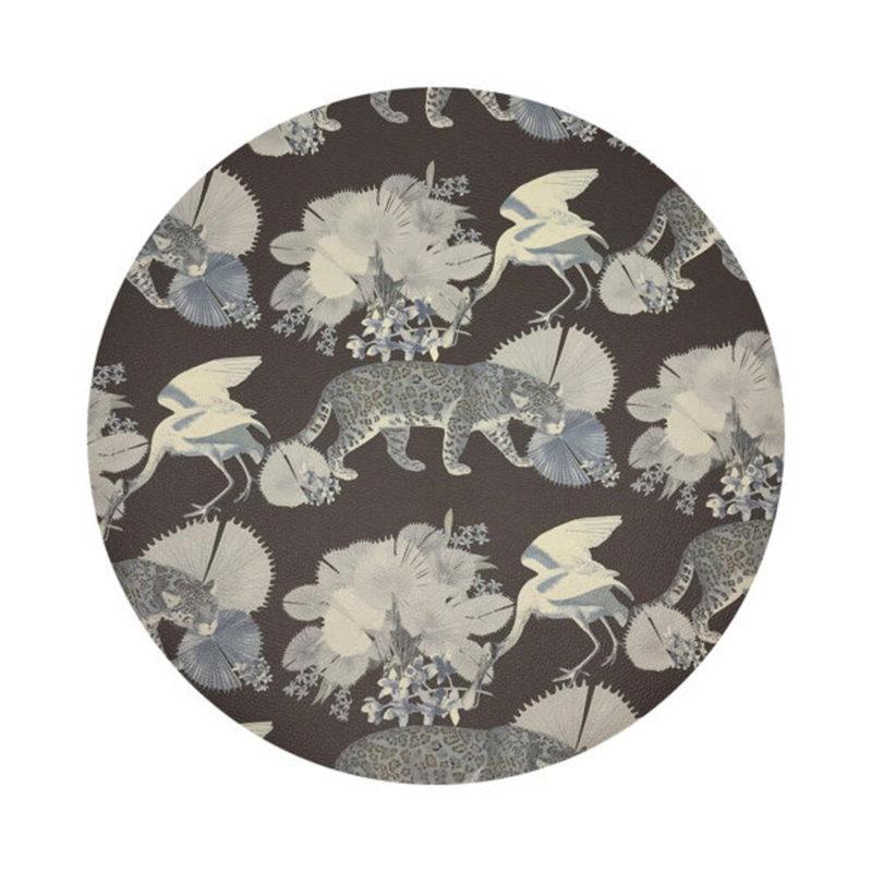 Leopard Walk Powder Vegan Leather Round Coasters, Chocolatte