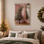 Arbre vert avec rubans roses dans une pièce rose, art mural sur toile de Noël-1167763555