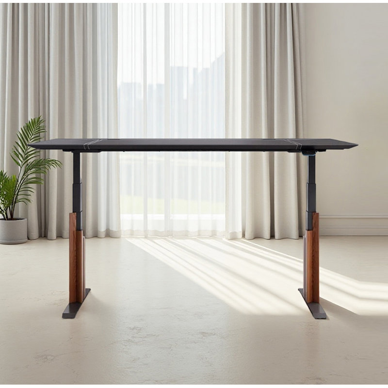 Leather-Wrapped Height Adjustable Desk with Steel Legs, 23.6" H x 63" W x 27.6"D