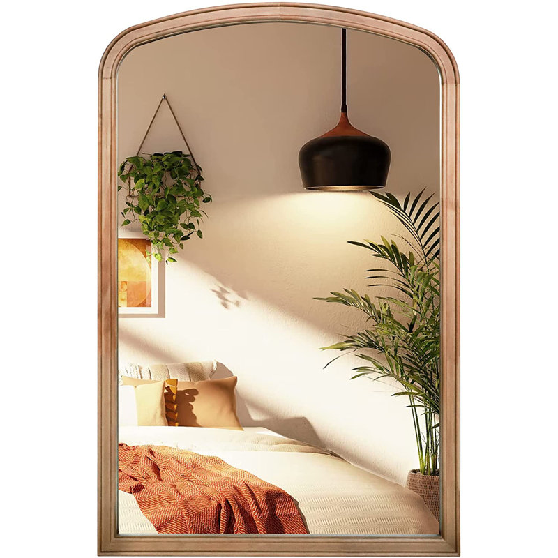 Lucena Wood Arched Rectangle Wall Mirror, Natural Wood, 36" x 24"