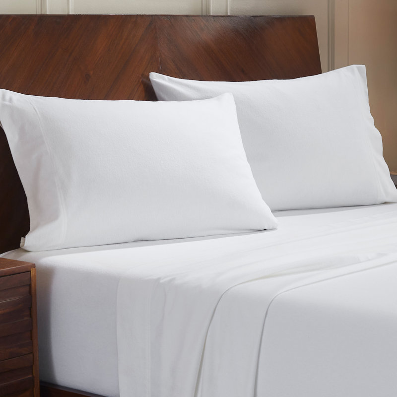 Taies d'oreiller modernes en flanelle de coton Rome, Blanc, Standard