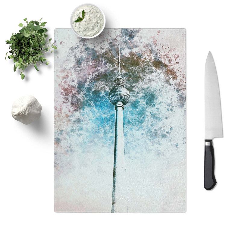 Tempered Glass Alexanderplatz in Berlin Chopping Board, 20 cm W x 28.5 cm L