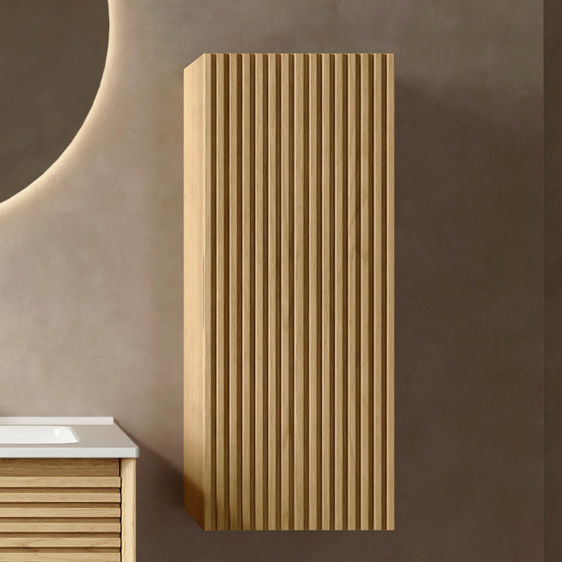 12" Wall-Mounted Floating Striped Bathroom Vanity Side Cabinet With A Door And A Shelf, (Suitable For Bron Bathroom Vanity), Corolla Oak Woodgrain Color