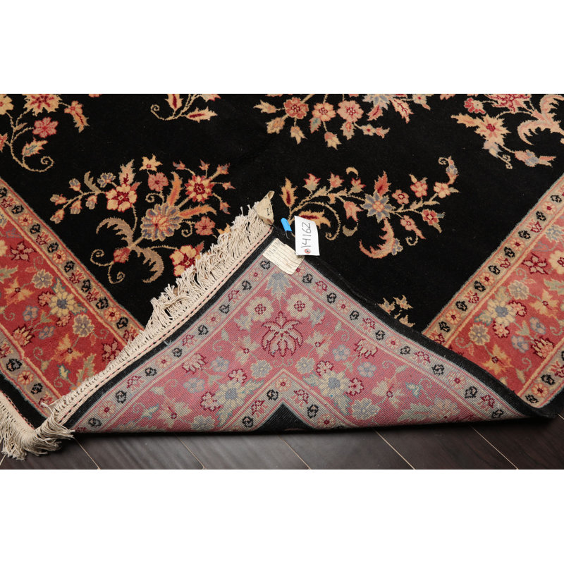 Tapis noir / rose / ivoire en laine noué à la main de conception unique 6 pi x 9 pi Juwann