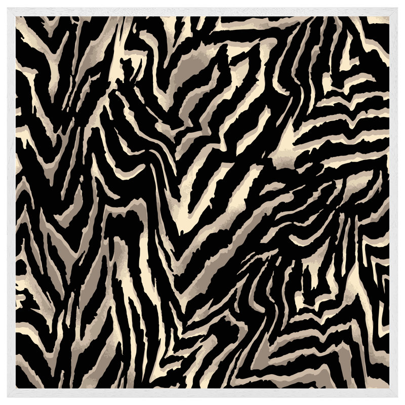 Lulette Gold Zebra Print - Single Picture Frame Print, White Framed, 31cm H x 31cm W x 4cm D