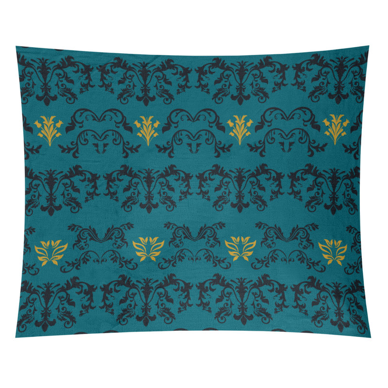 Tapisserie baroque en microfibre Jacksonville, Vert foncé / noir / jaune, H 27,5 po x l 37,5 po