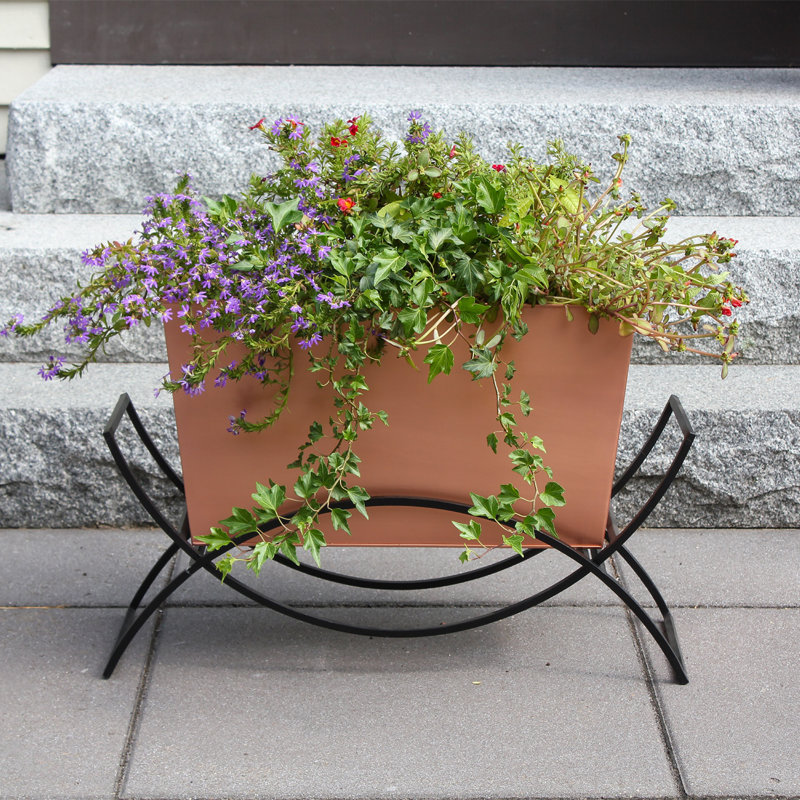 Copper Plated Flower Box with Black Wrought Iron Stand