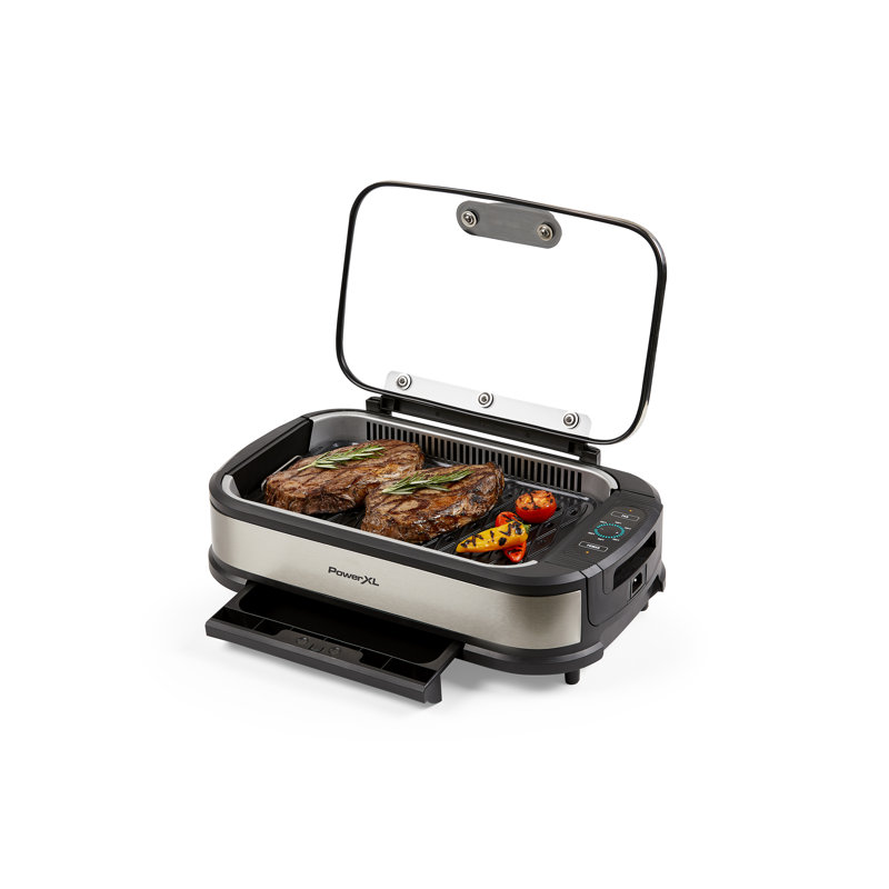 Barbecue électrique d'intérieur PowerXL Smokeless Pro avec plaque antiadhésive en céramique, plateau d'égouttement amovible