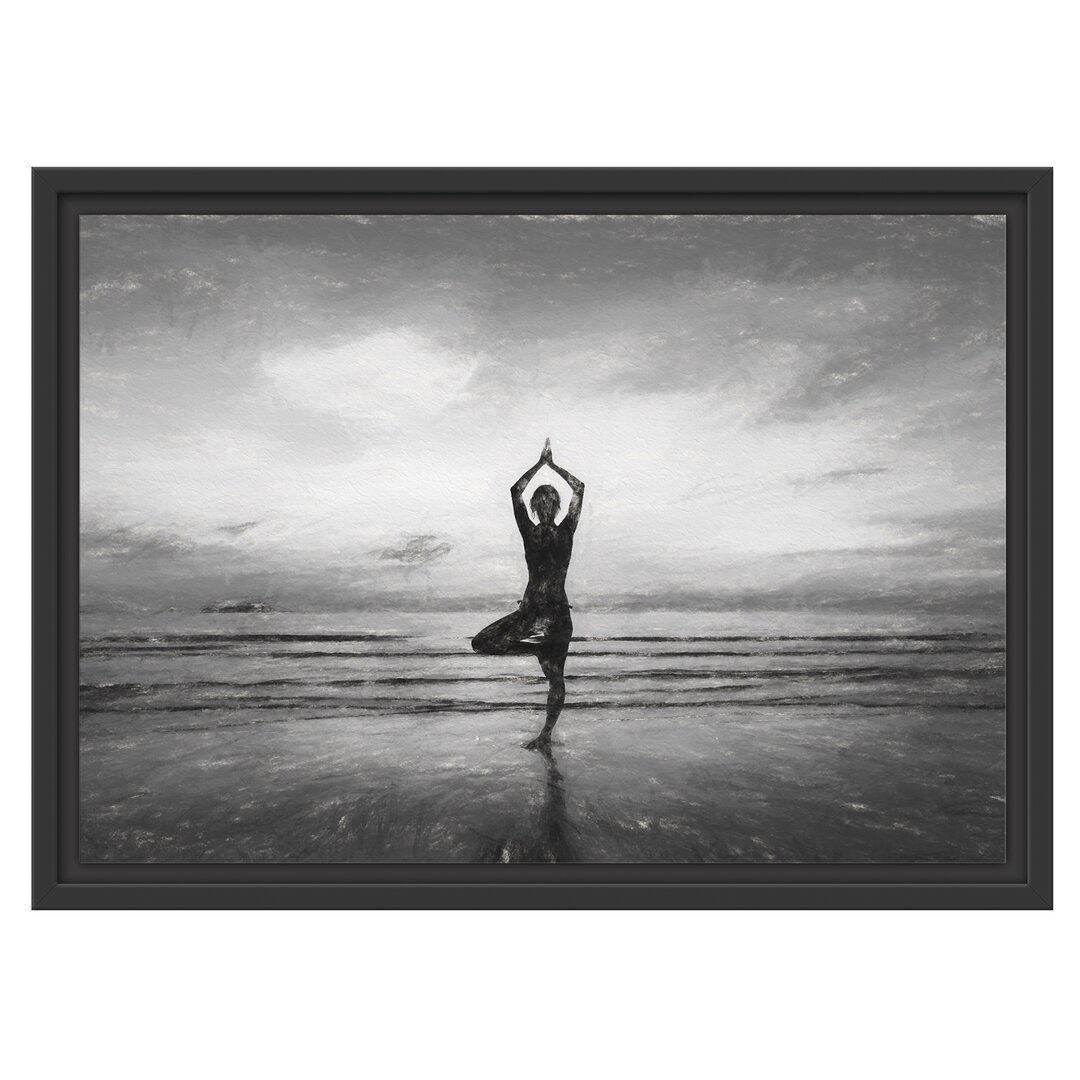 Gerahmtes Wandbild Yoga am Strand Kunst