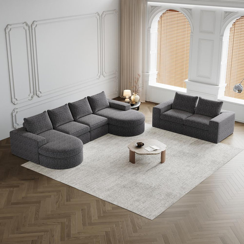 Sectional Sofa, Gray Chenille