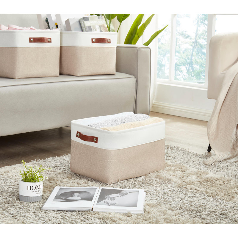 Foldable Fabric Storage Bin, 3, Beige/White