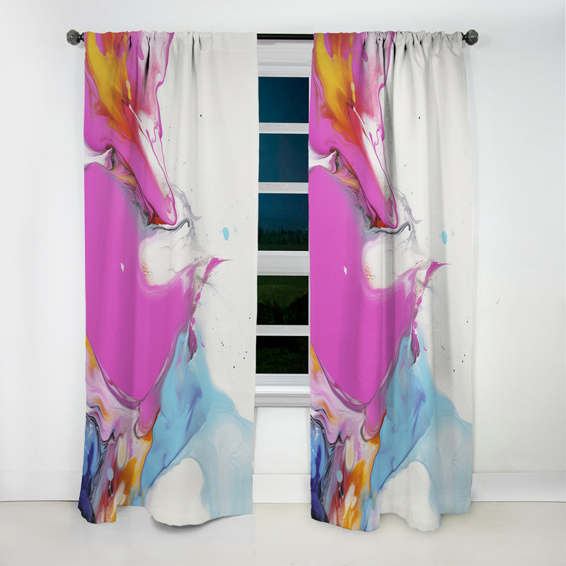 Rideau occultant abstrait fuchsia rose et bleu clair Illusion III - 1 panneaux, L 52 po x L 84 po