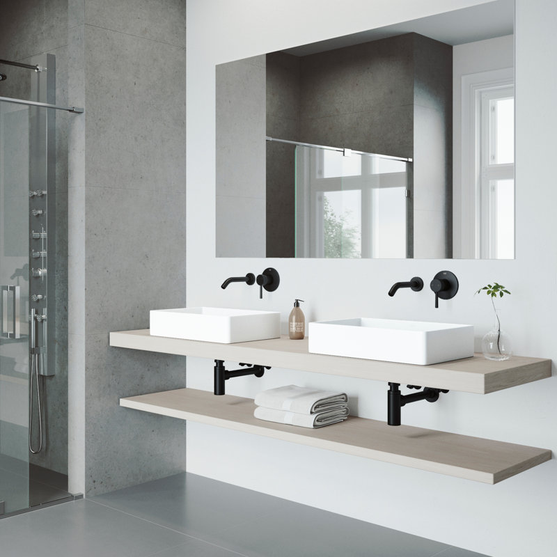 Lavabo de salle de bain vasque rectangulaire fait main en pierre blanche avec robinet Matte Stone ™