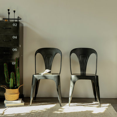 2 Piece Industrial Tolix Style Metal High Backrest Bistro Dining Armless Side Chair Restaurant Chair Kitchen Chair