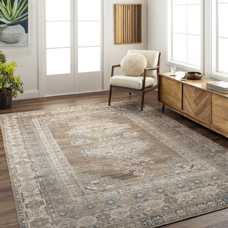 Amneris Machine Washable Traditionnal Boho Brown Runner Rug, Rectangle 120 x 170cm