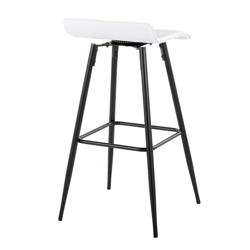 Ale 30" Contemporary Fixed-Height Bar Stool in Black Steel and White Faux Leather by LumiSource - Set of 2, White