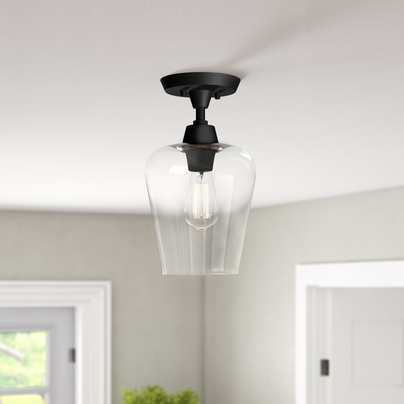 Plafonnier semi-encastré simple en forme de dôme à 1 lumière de 6 po Maebel, Noir