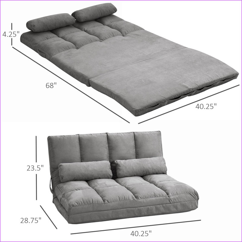 Canapé-lit convertible convertible, chaise longue réglable avec 2 coussins - gris foncé | Polyester