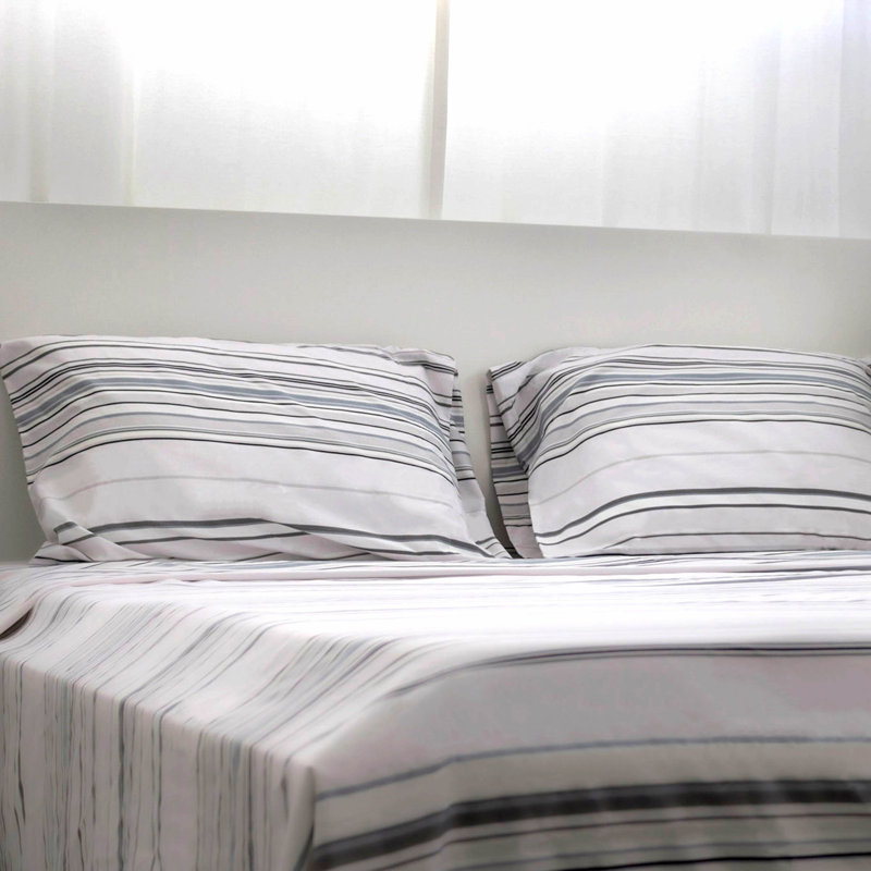 Queen Gray Striped Microfiber Sheet Set