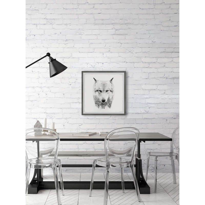 Loup blanc - photographie avec cadre photo, H 24 po x l 24 po x 1,5 po