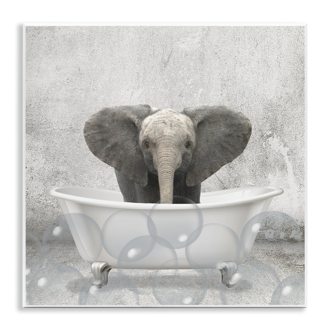 Baby Elephant Bath Time Cute Animal - Graphic Art Print World Menagerie