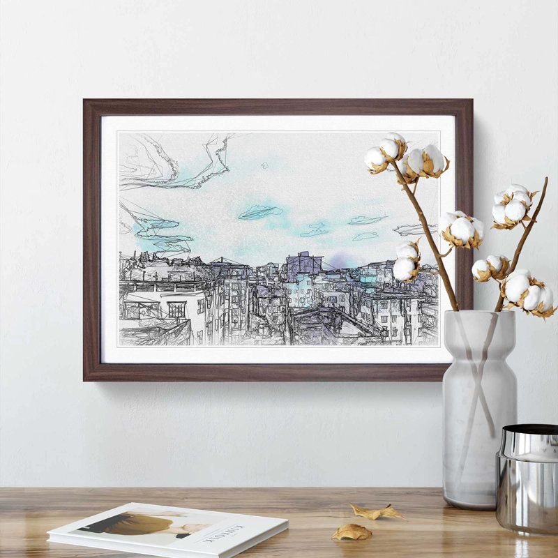 Skyline of Dhaka in Bangladesh in Abstract - Picture Frame Graphic Art Print on MDF, 27cm H x 36cm W x 2cm D, Walnut Framed