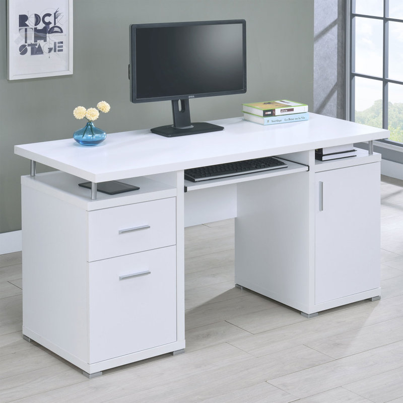 Bureau d'ordinateur blanc avec 2 tiroirs et armoire Rochelle
