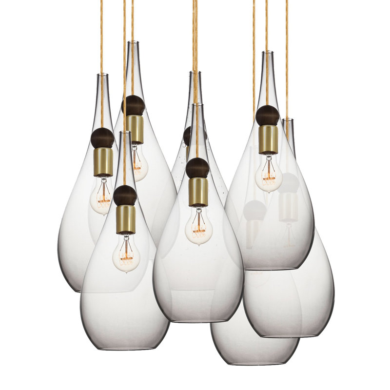Earth 8 - Light Chandelier, Gold/Black, 36" H x 18" W x 18" D, Clear Glass