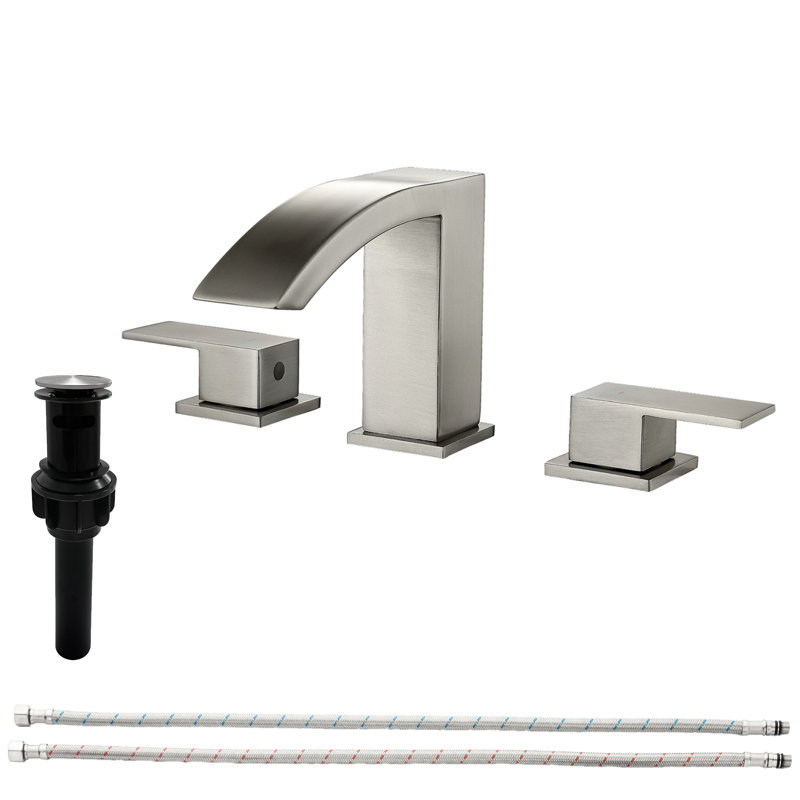 Chute d'eau 8 po Ensemble de robinet de salle de bain à deux poignées avec évier en métal, Nickel brossé
